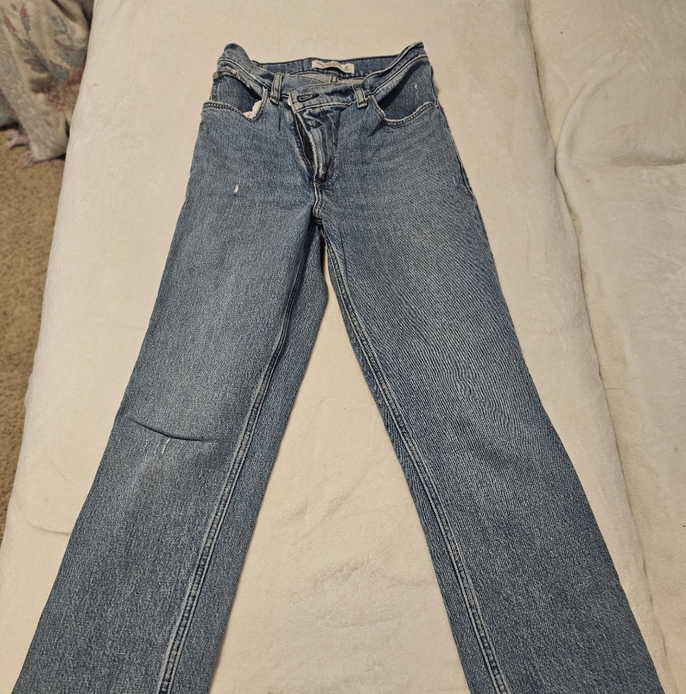 Abercrombie & Fitch 90s Straight Ultra High Rise Cross Waist Blue Jeans Sz 24 00